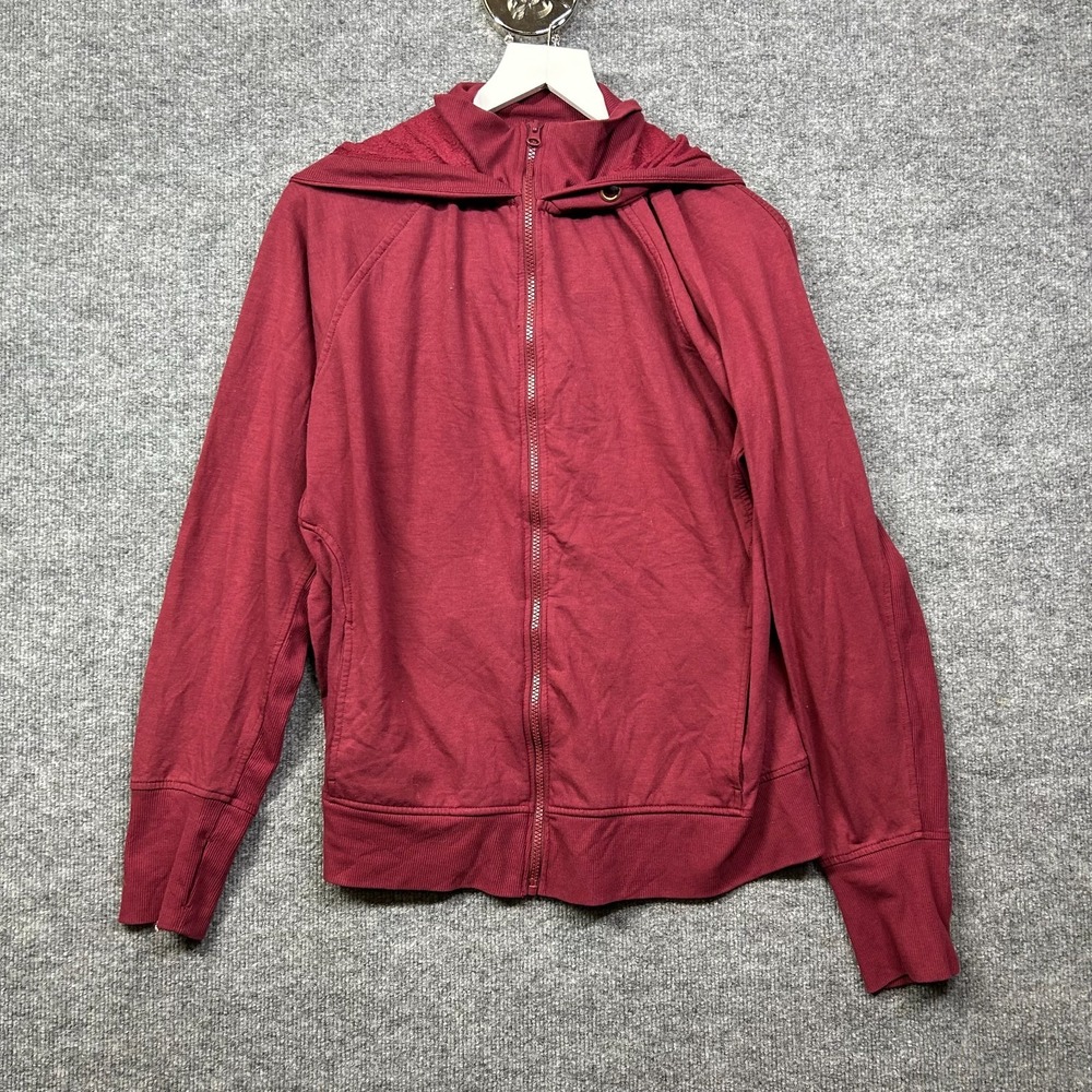 Danskin Full Zip Hoodie Womens Maroon Red Raglan Sleeve Thumbholes Athletic - XL